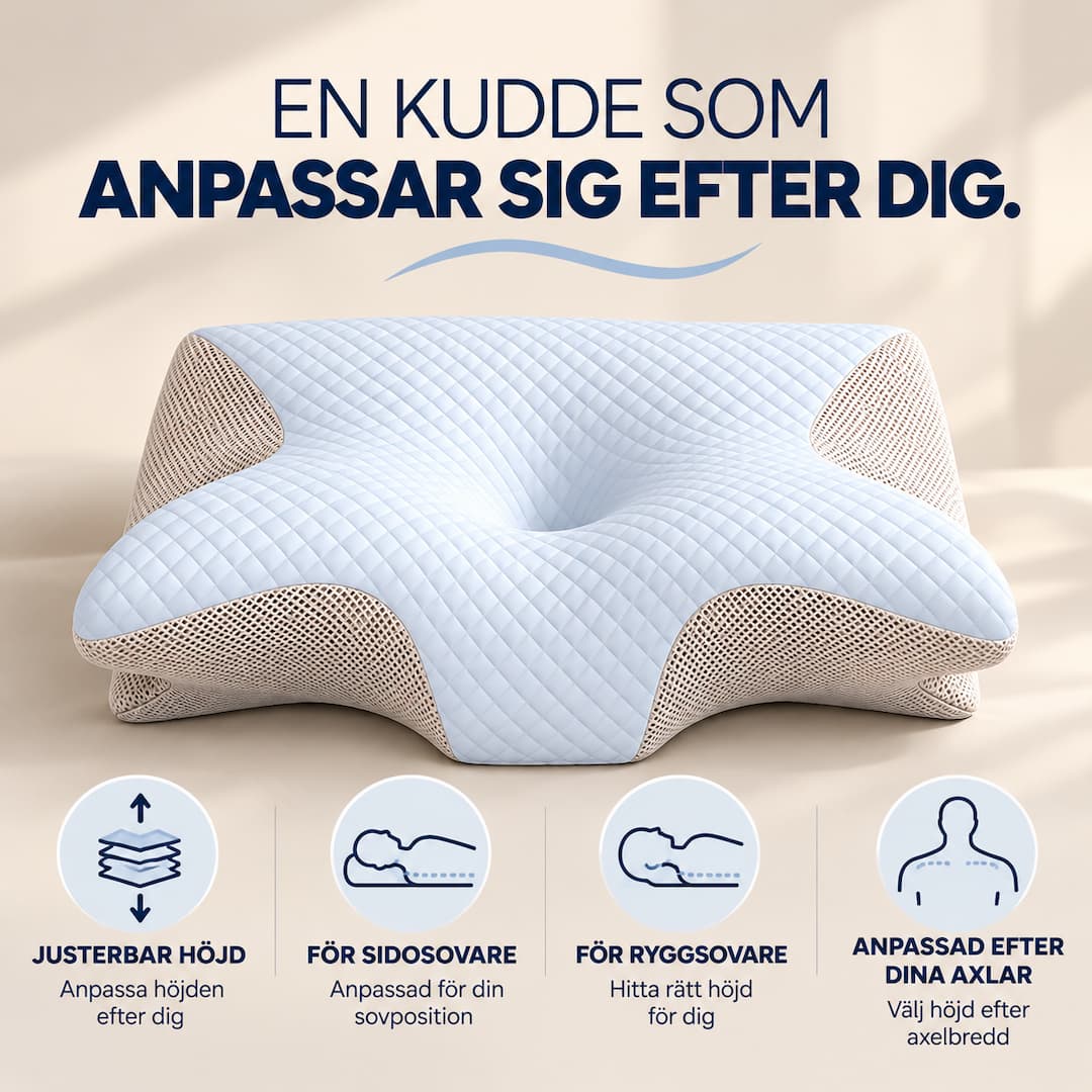 Ergonomisk kudde som anpassar sig efter nacken