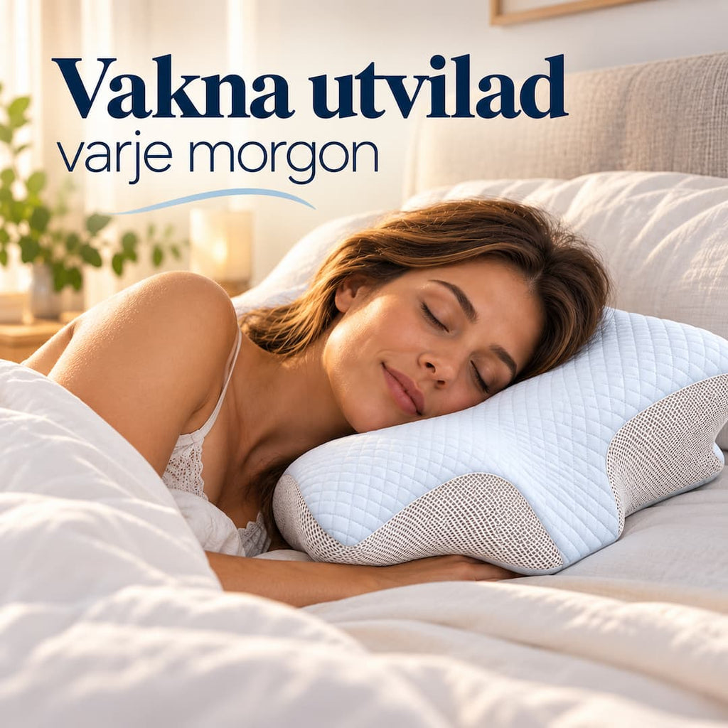 Kvinna sover på sidan på den ergonomiska kudden