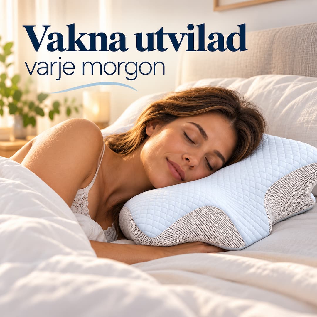 Kvinna sover på sidan på den ergonomiska kudden